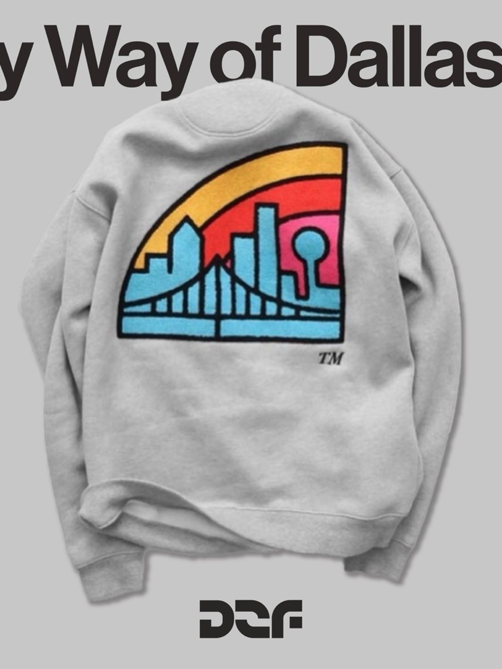 BY WAY OF DALLASGray Crewneck Sweatshirt with Colorful Terr Dallas Skyline Patch